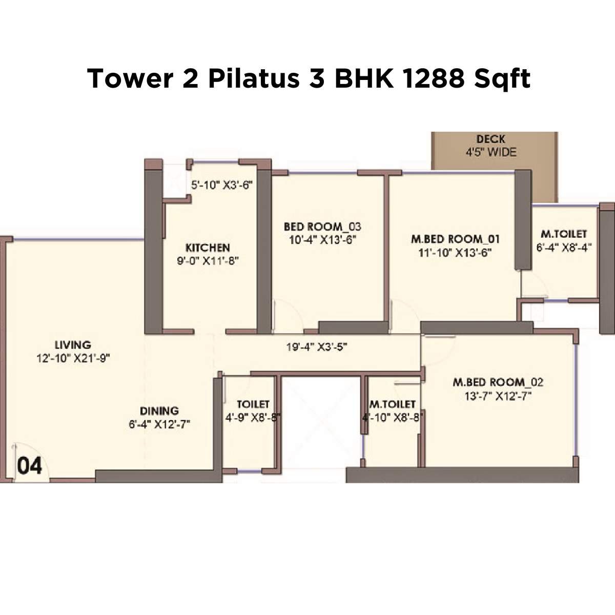 Monte-South-Floor-Plan-Tower-2-Pilatus-3-BHK-1288-Sqft